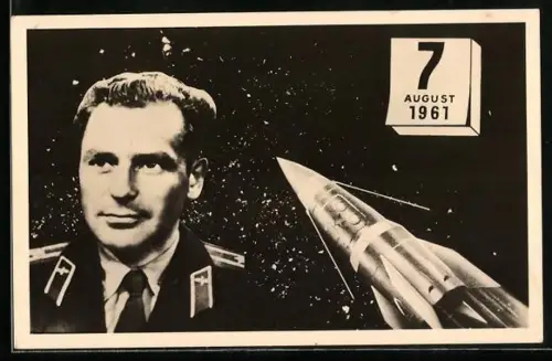 AK Raumfahrt der UDSSR, Major G. S. Titow umkreiste mit Wostok II die Erde, 7.8.1961