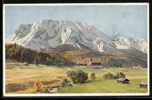 Künstler-AK Edward Harrison Compton: Schloss Elmau, Panorama
