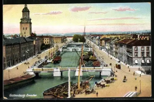 AK Gothenburg, Hafenansicht mit Strassenbahn