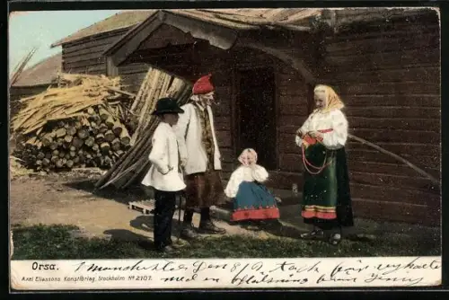 AK Orsa, Schwedische Greise und Kinder in Tracht