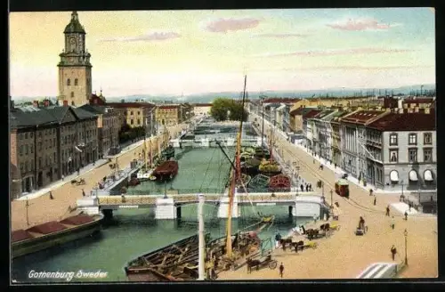 AK Gothenburg, Hafenansicht mit Strassenbahn