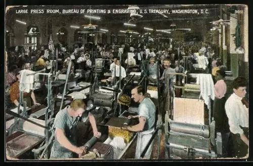 AK Washington D.C., D. C., U. S. Treasury, Large Press Room, Bureau of Painting & Engraving