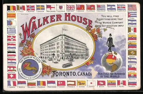 Künstler-AK Toronto, Walker House, Internationale Flaggen, Firmenzeichen