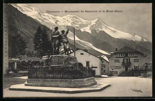 AK Chamonix, Monument de Saussure et le Mont-Blanc