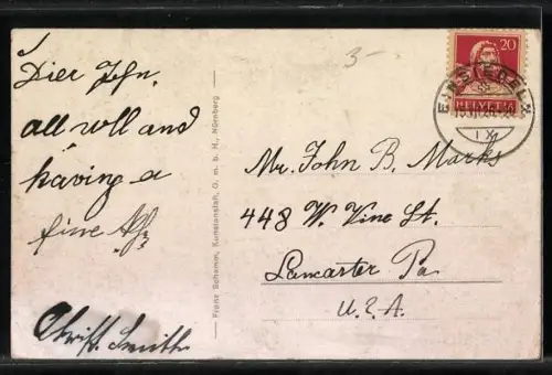 Lithographie Einsiedeln, Gnaden-Mutter, Blick zum Schloss