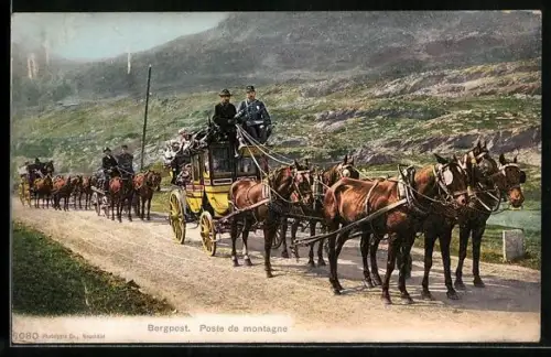 AK Postkutsche auf einer Strasse in den Bergen