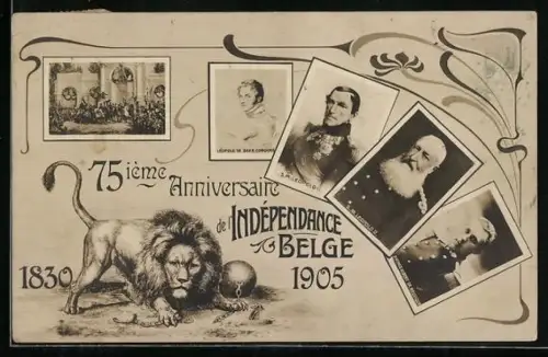 AK 75ième Anniversaire de l`Indépendance Belge 1905, Fürsten von Belgien