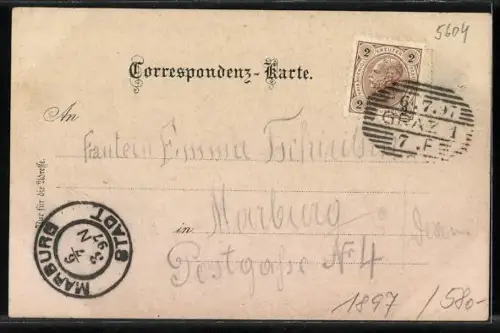 Lithographie Graz, Waldlilie, Glocken-Thurm, Techn. Hochschule, Rathaus