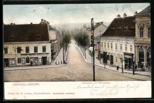 AK Oberhollabrunn, Hauptplatz und Bahnstrasse
