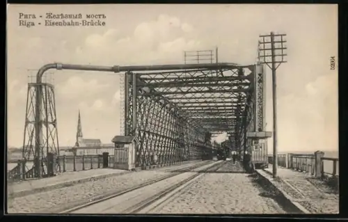 AK Riga, Blick auf die Eisenbahnbrücke
