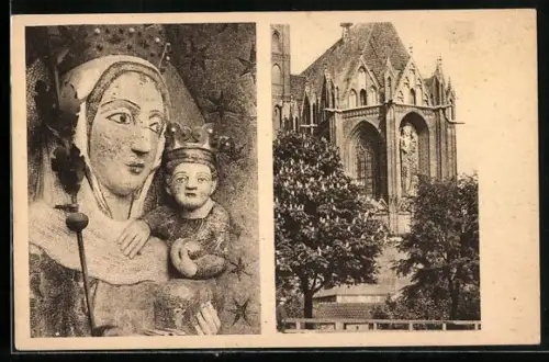 AK Marienburg / Malbork, Marienkirche im Hochschloss mit grosser Marienfigur