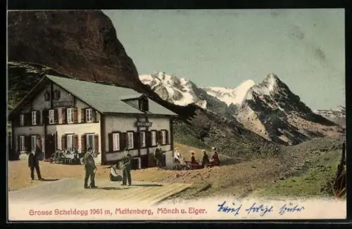 AK Grosse Scheidegg, Gasthaus mit Mettenberg, Mönch & Eiger