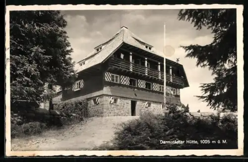 AK Darmstädter Hütte auf dem Ruhestein, Blick zur Berghütte