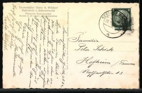 AK Darmstädter Hütte auf dem Ruhestein, Blick zur Berghütte