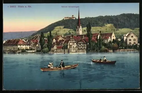 AK Stein am Rhein, Ortsansicht mit Schloss Hohenklinger, Ruderboote