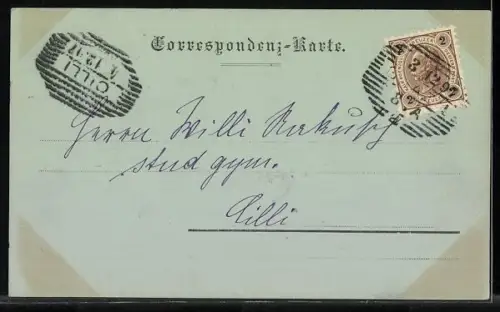 Mondschein-AK Graz, Hauptplatz mit Denkmal