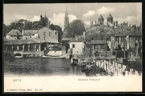 AK Metz, Städtische Triebwerke, Wäsche auf der Leine