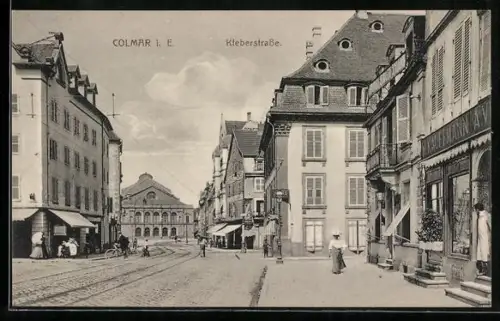 AK Colmar i. E., Kleberstrasse mit Geschäft von M. Kauffmann