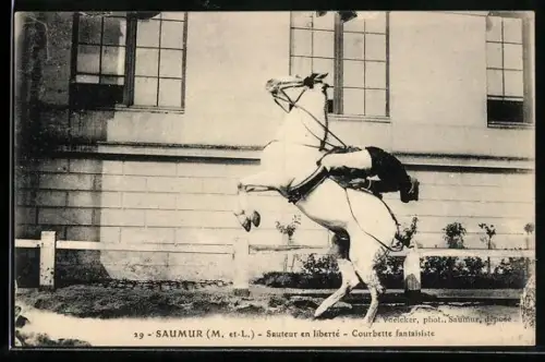 AK Saumur, Sauteur en liberte, Courbette fantaisiste, Kavallerist macht Kunststücke