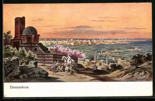 Künstler-AK F.Perlberg: Damaskus, Stadtansicht