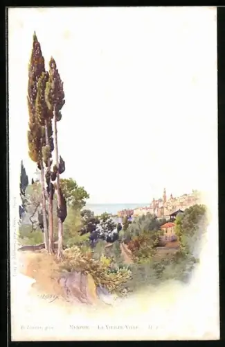 Künstler-AK Ernest Lessieux: Menton, la Vieille Ville