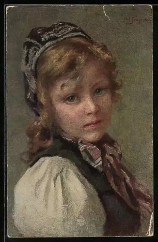 Künstler-AK Seeger: Mädel mit Haube und blondem Haar