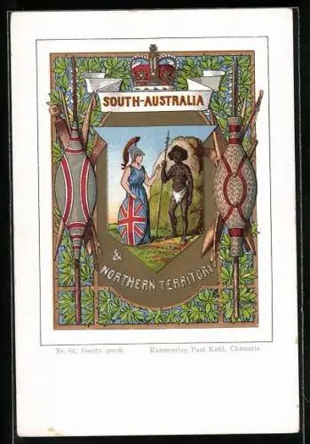 Lithographie Wappen von South-Australia & Northern Territory