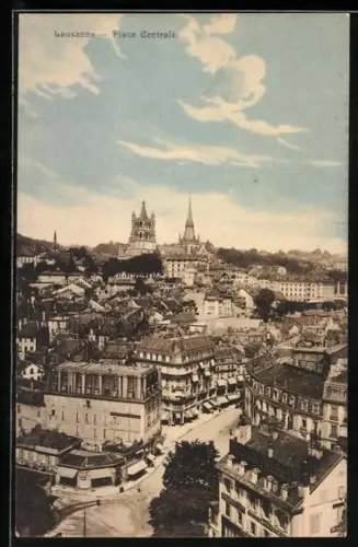AK Lausanne, Place Centale aus der Vogelschau