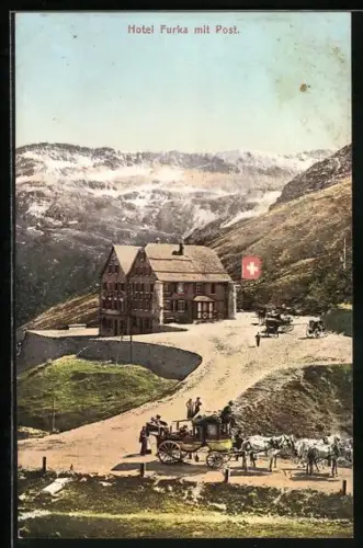 AK Furka, Hotel und Postkutsche