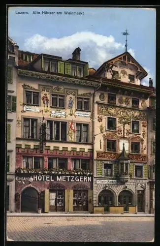 AK Luzern, Alte Häuser am Weinmarkt