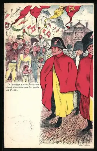 Künstler-AK Geneve, Le Cortege du 1er Juin 1814 vient d`entrer par la porte de Rive