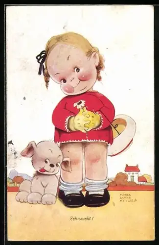 Künstler-AK Mabel Lucie Attwell: Mädchen mit seinem Hund