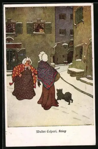 Künstler-AK Walther Caspari: Krieg, Zänkische Frauen