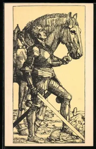 Künstler-AK Kunstwart: Ritter mit Pferd auf Schlachtfeld