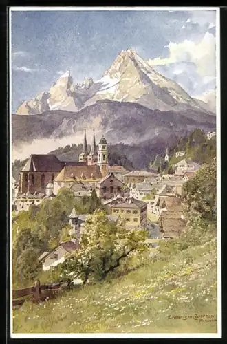 Künstler-AK Edward Harrison Compton: Berchtesgaden, Blick über Dächer
