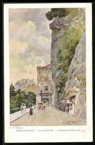 Künstler-AK Edward Theodore Compton: Salzburg, Hohensalzburg, Klausentor, Humboldtterrasse