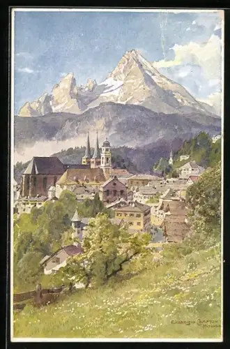 Künstler-AK Edward Harrison Compton: Berchtesgaden, Blick über Dächer