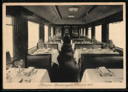 AK Mitropa-Speisewagen Bauart 1929 mit festlich gedeckten Tischen