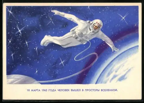 AK Kosmonaut schwebt im All über der Erde, Raumfahrt