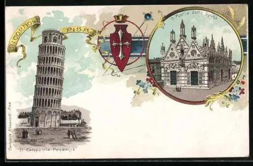 Lithographie Pisa, La Torre Pendente, Der schiefe Turm von Pisa