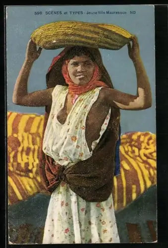 AK Scènes et Types, Jeune fille Mauresque, junge Maurin mit entblösster Brust