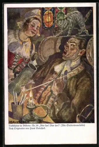 Künstler-AK Hans Baluschek: Bier! Bier her!, Alte Studentenmelodie