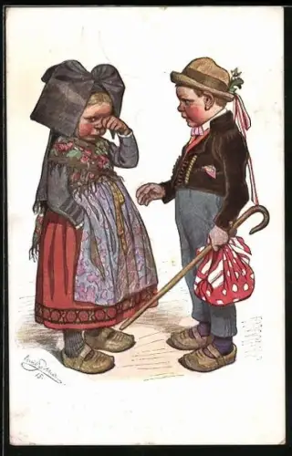 Künstler-AK Emil Beithan: Elsässische Trachten, Kleines Paar
