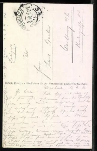 Künstler-AK Emil Beithan: Soldat in Uniform überrascht Frau in Tracht