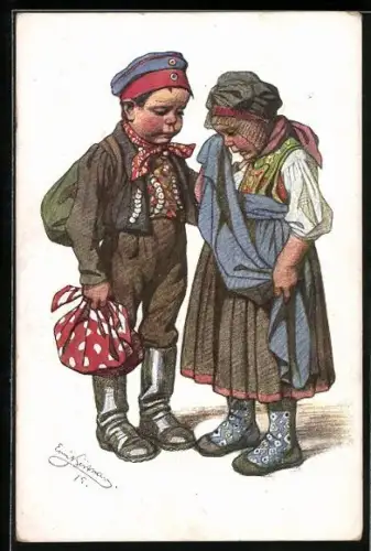 Künstler-AK Emil Beithan: Jungsoldat verabschiedet sich von seiner Frau