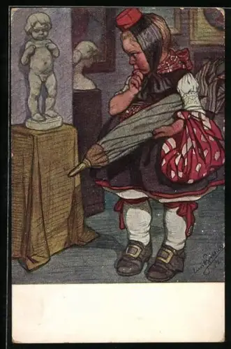 Künstler-AK Emil Beithan: Kleine Hessin bestaunt nackten Putto