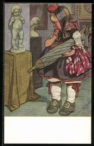 Künstler-AK Emil Beithan: Kleine Hessin bestaunt nackten Putto