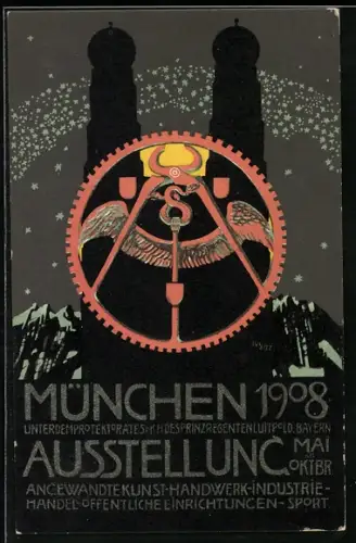 Künstler-AK München, Ausstellung 1908, Frauentürme unterm Sternenzelt
