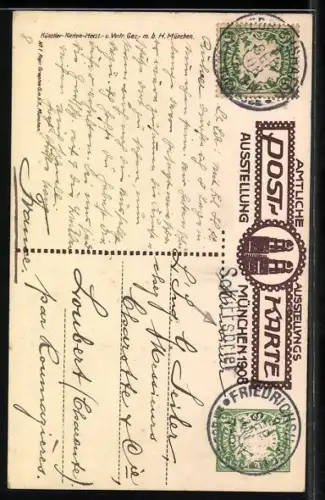 Künstler-AK München, Ausstellung 1908, Frauentürme unterm Sternenzelt