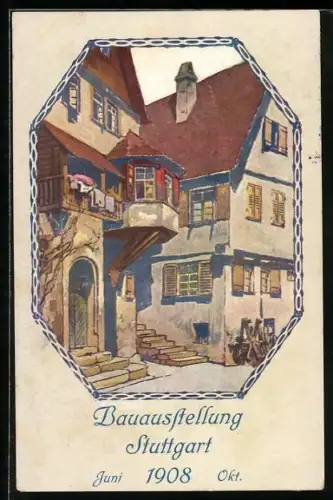 Künstler-AK Stuttgart, Bauausstellung 1908, alte Häuser